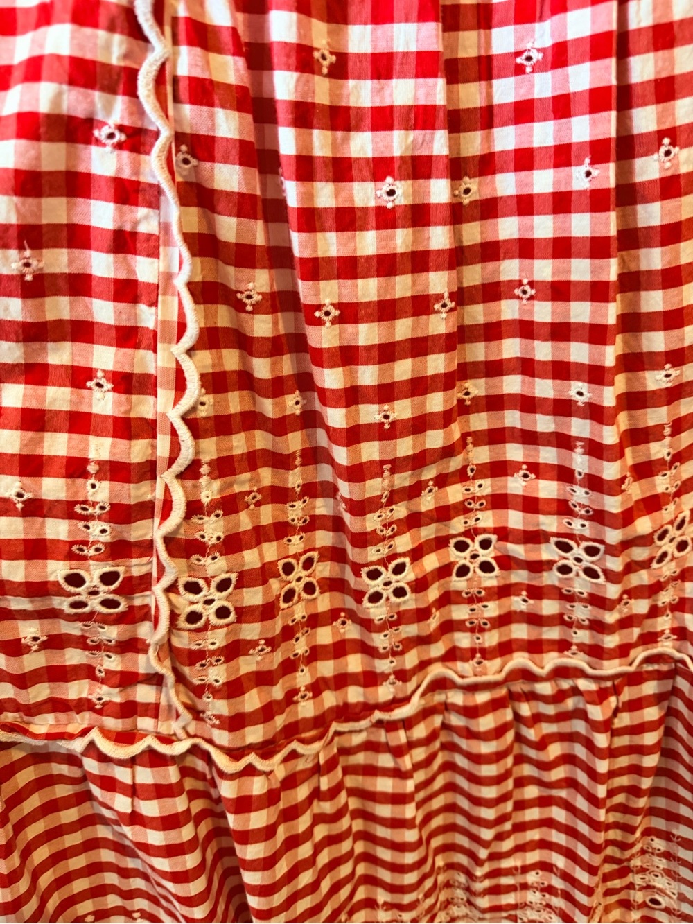 Anthropologie Red Gingham Smocked Dress with Ruffle Trim - Picture 5 of 8